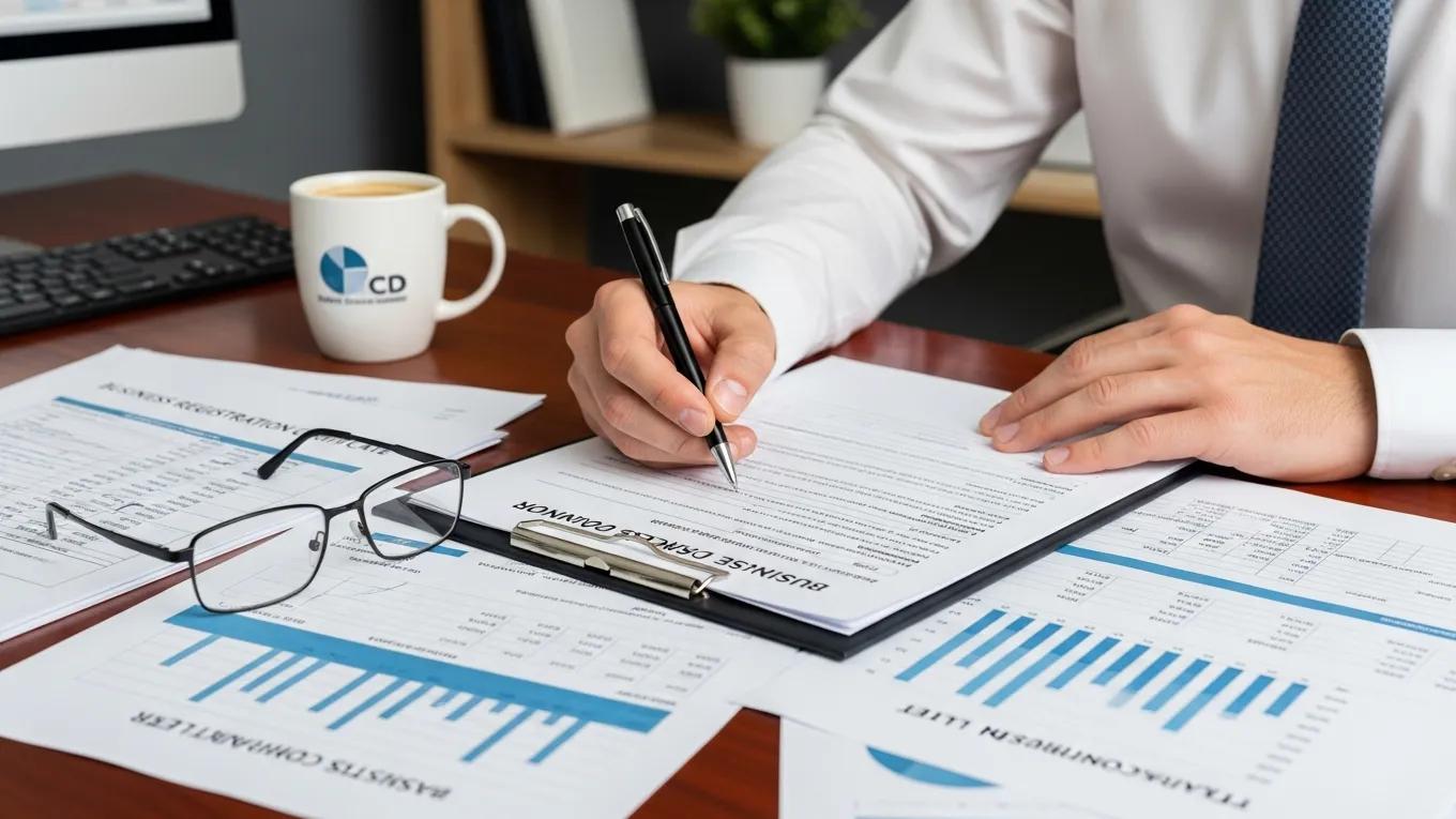 Business owner completing licensing application for payment processing