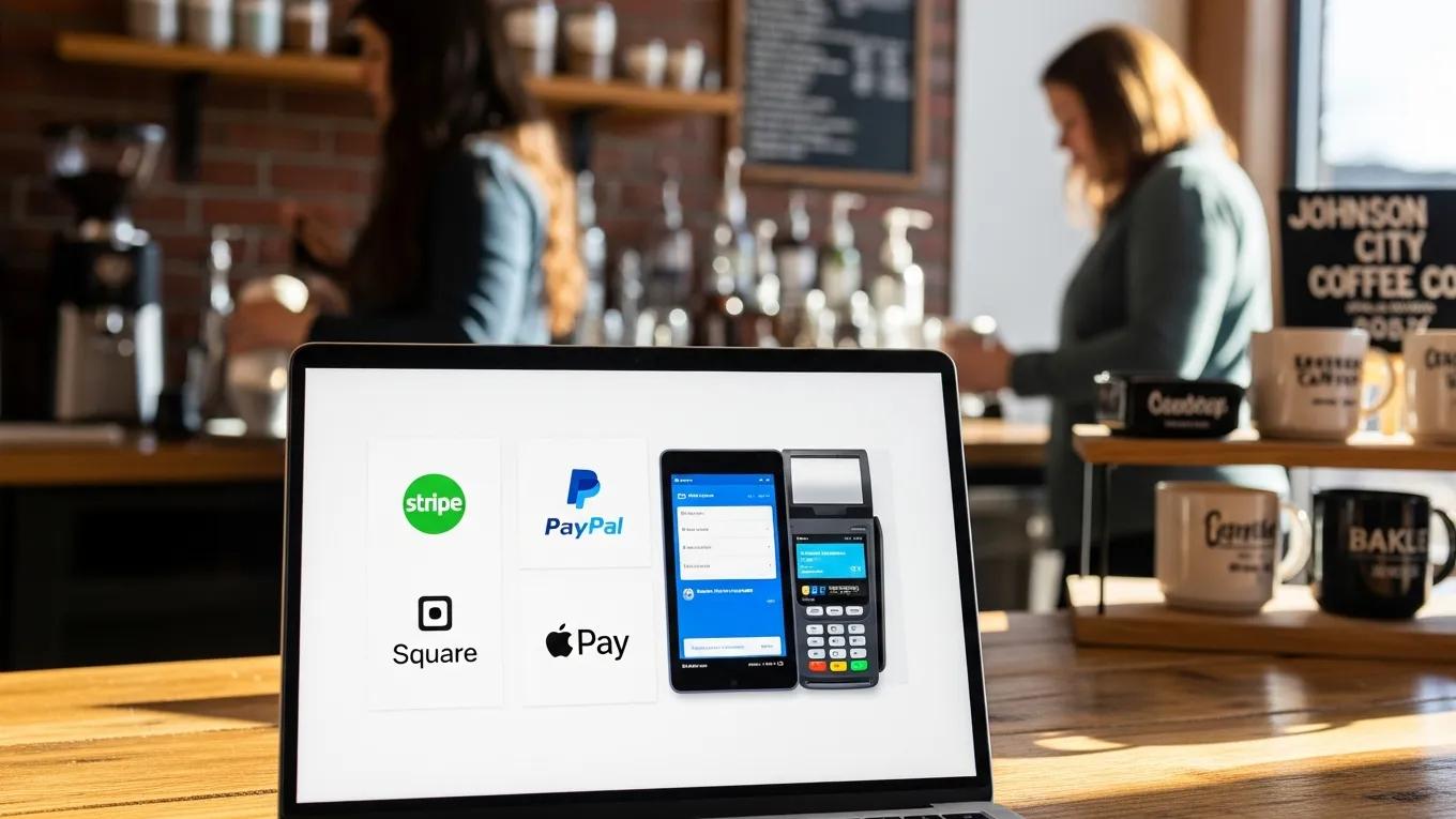 Laptop displaying various payment gateway options for local businesses