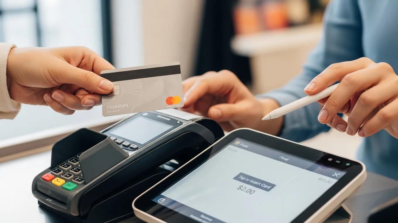 Customer using credit card at point-of-sale terminal